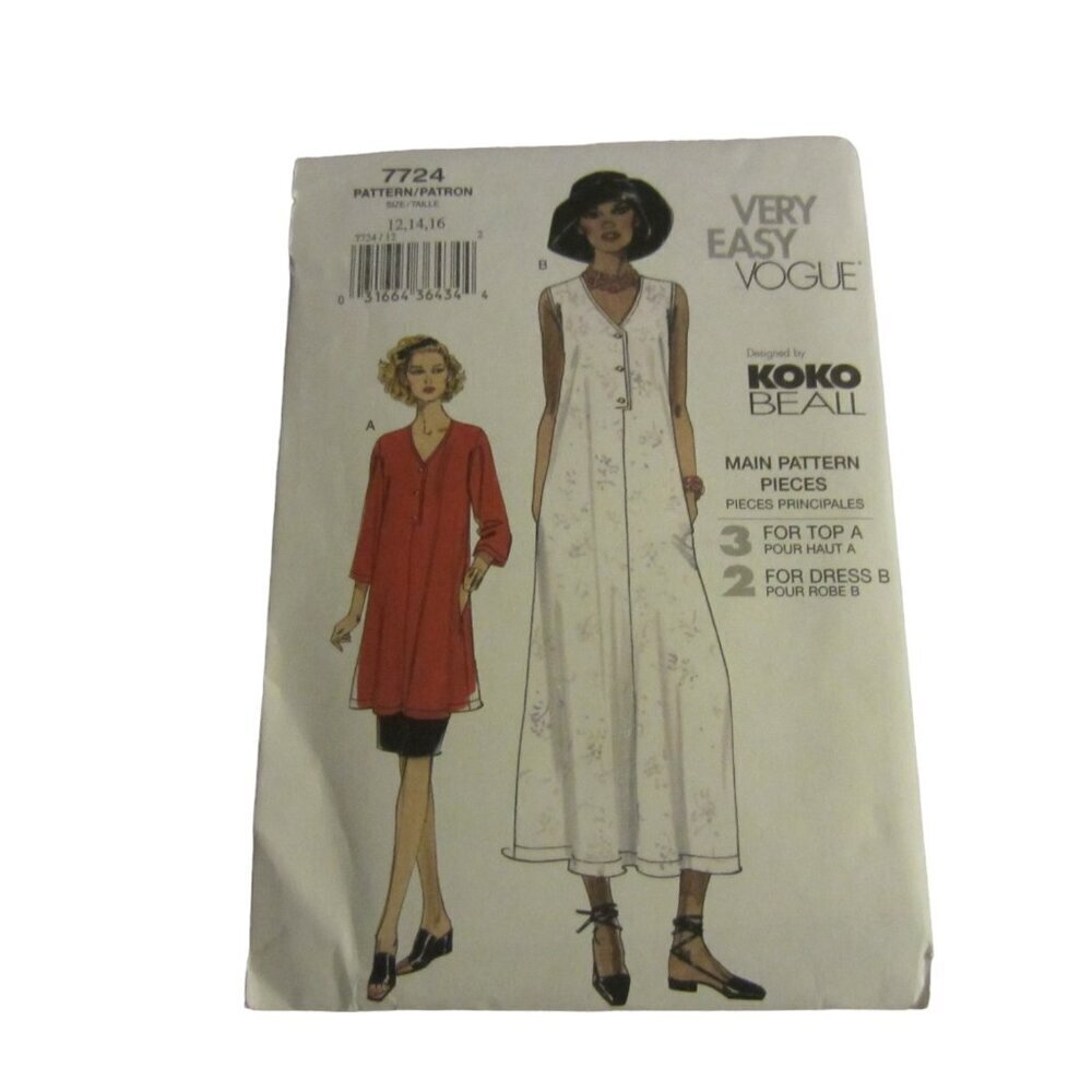 Vogue Women's Vintage Sewing Pattern 7724 Dress Size 12, 14, 16